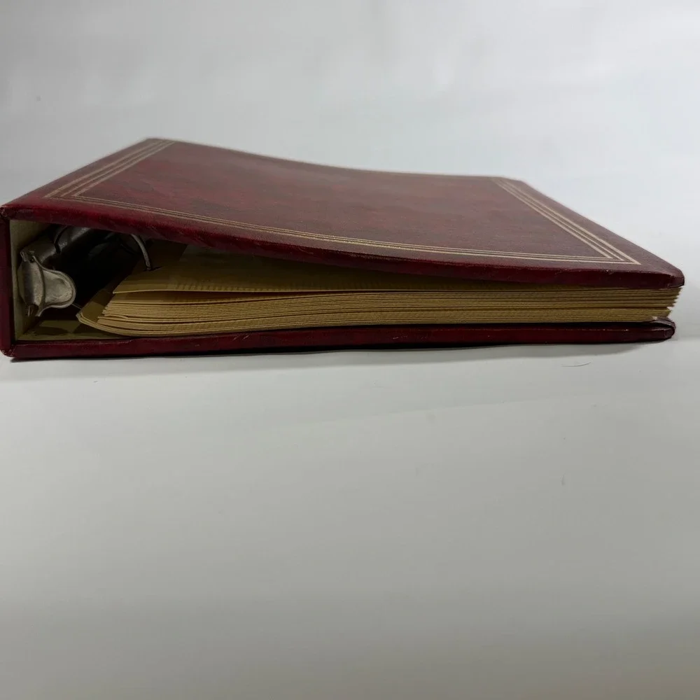 VTG Photo Album Binder 20 Pages Large Burgundy Gold Trim Faux Leather Dark Decor
